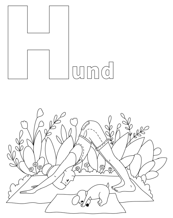 Kinderyoga Malbild Hund - yoga-abc-cards.com